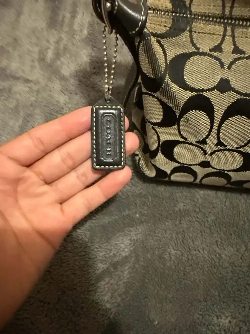 Coach Signature C Black and Grey Canvas Shoulder Bag